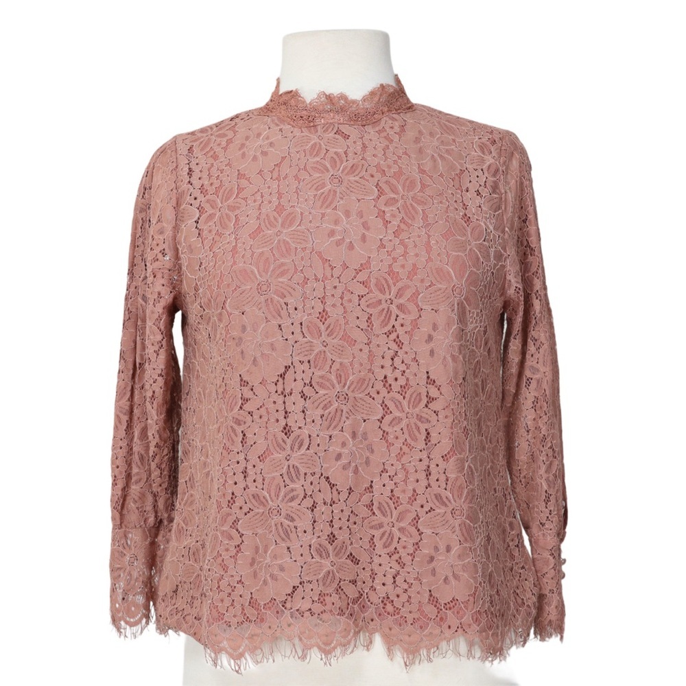 Lipslide Women's Lace long Sleeve Blouse‎ Top Mandarins Collar Black M Old Rose
